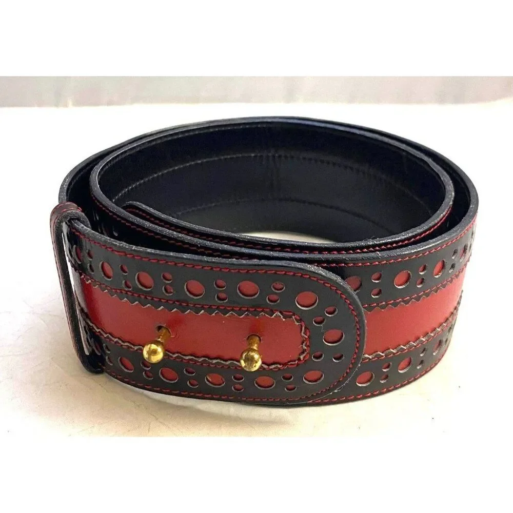 #4730 Spulcioni Firenze Vintage red leather belt size 28 inch adjustable